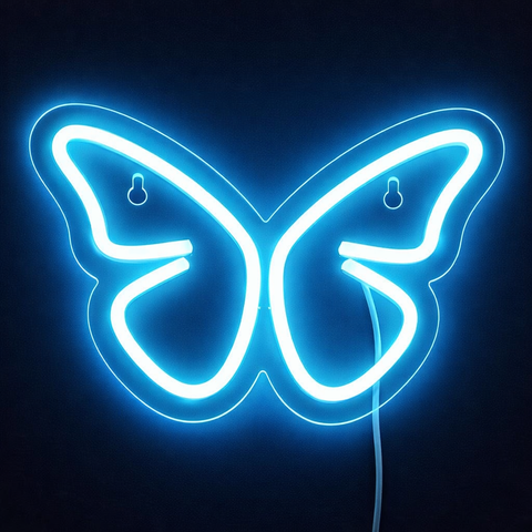 Butterfly Neon Vägglampa Ljusblå