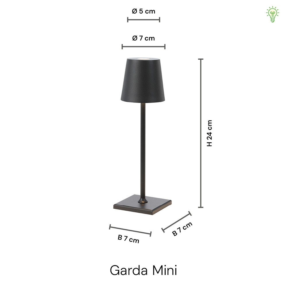 Garda Mini 24cm Trådlös Bordslampa IP54 Svart