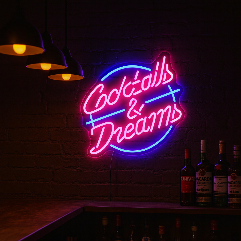 Cocktails och drömmar Neon vägglampa