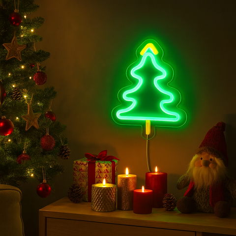 Julgran neon vägglampa