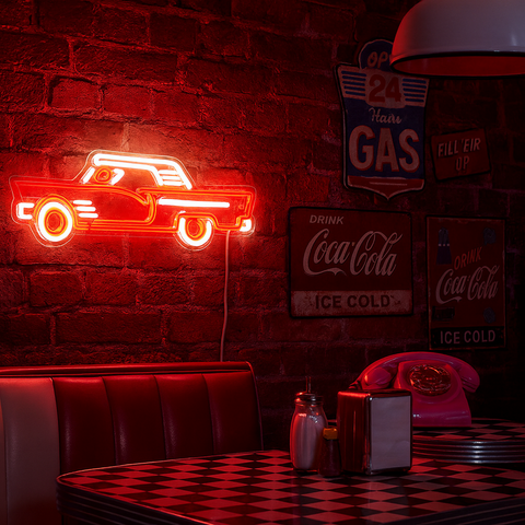 Vintage bil neon vägglampa