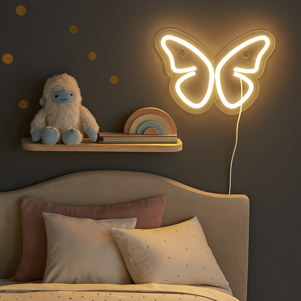 Butterfly Neon Vägglampa Varm Vit