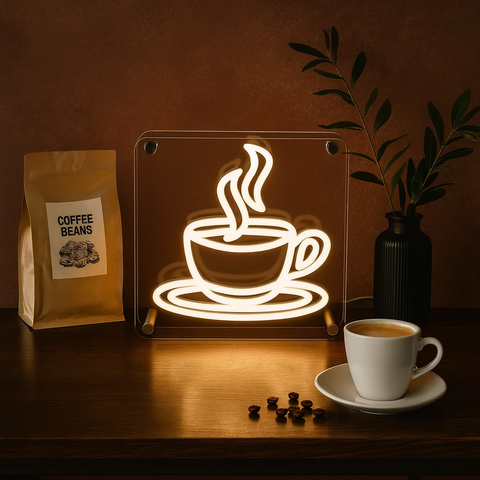Coffee LED Neon Box Bordlampe