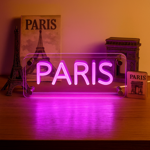 Paris LED Neon Box Bordlampe