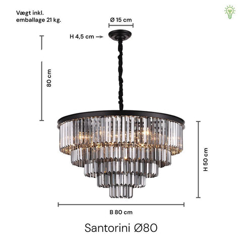 Santorini Lysekrone Ø80 Smoke